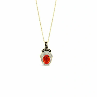 Pre-owned Le Vian Levian 14k Yellow Gold Fire Opal Chocolate Diamond 1.22 Cts 18" Pendant Necklace In Orange