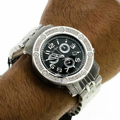 Pre-owned Joe Rodeo Men's Diamond Watch  Apollo Iapo5 1.7 Ct Black Gloss Dial In White
