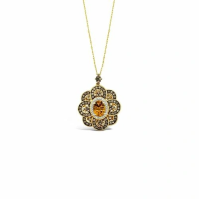 Pre-owned Le Vian Levian 14k Yellow Gold Citrine Chocolate Diamond 1.86 Cts 18" Pendant Necklace In Orange