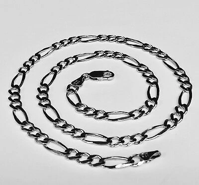Pre-owned R C I 14k Solid White Gold Mens Figaro Curb Llink Chain/necklace 22" 6mm 23 Grams