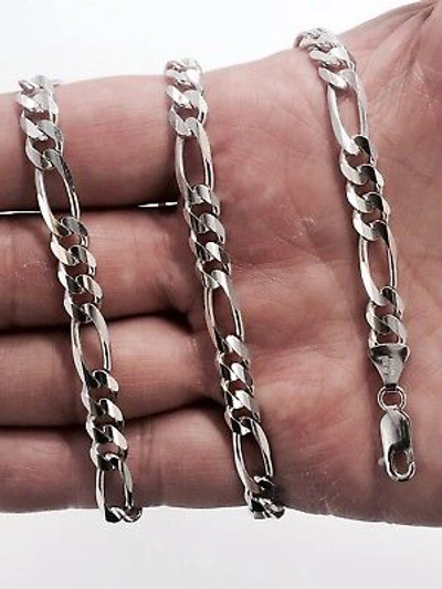 Pre-owned R C I 14k Solid White Gold Mens Figaro Curb Llink Chain/necklace 22" 6mm 23 Grams