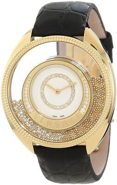 Pre-owned Versace Womens 86q71sd498 S009 Destiny Spirit Gold Ip Case Leather Diamond Watch