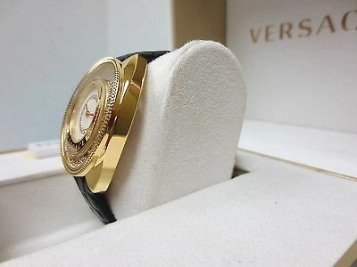 Pre-owned Versace Womens 86q71sd498 S009 Destiny Spirit Gold Ip Case Leather Diamond Watch