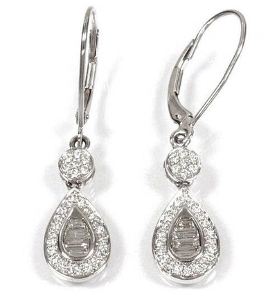 Pre-owned Jewelry By Arsa 0.6 Ctw Natural Diamond Solid 14k White Gold Tear Drop Dangle Earrings 35 Mm In G-h