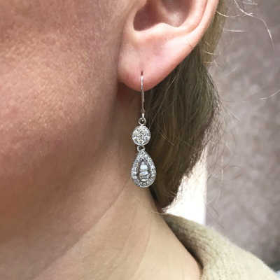 Pre-owned Jewelry By Arsa 0.6 Ctw Natural Diamond Solid 14k White Gold Tear Drop Dangle Earrings 35 Mm In G-h