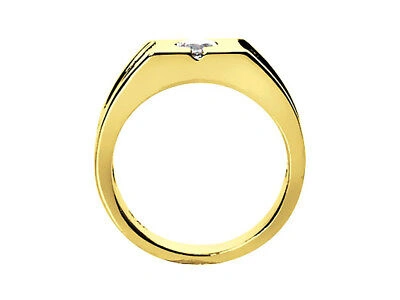 Pre-owned Jewelwesell Real 1/4ct Round Solitaire Mens Wedding Band Ring 18k Yellow Gold I Si2 Bezel
