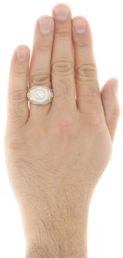 Pre-owned Jfl Diamonds & Timepieces 10k Yellow Gold Diamond Step Shank Tier 16mm Round Frame Pave Pinky Ring 1 Ct. In White