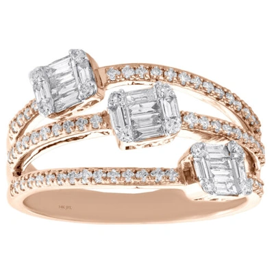Pre-owned Jfl Diamonds & Timepieces 14k Rose Gold Round & Baguette Diamond Triple Bypass Open Cocktail Ring 0.75 Ct. In White