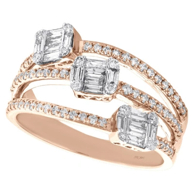 Pre-owned Jfl Diamonds & Timepieces 14k Rose Gold Round & Baguette Diamond Triple Bypass Open Cocktail Ring 0.75 Ct. In White