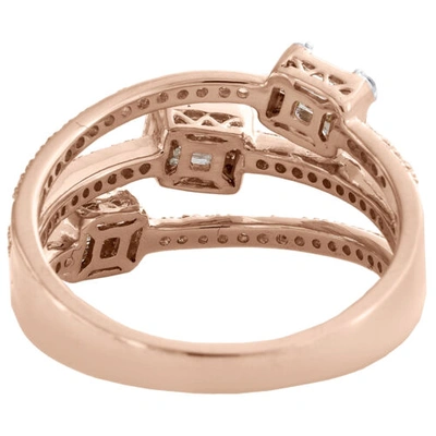 Pre-owned Jfl Diamonds & Timepieces 14k Rose Gold Round & Baguette Diamond Triple Bypass Open Cocktail Ring 0.75 Ct. In White
