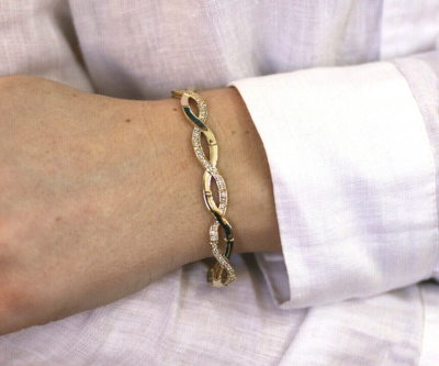 Pre-owned Jewelry By Arsa 1.25 Ctw Natural Diamond Solid 14k Yellow Gold Braided Wide Infinity Bracelet In G-h