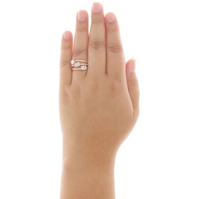 Pre-owned Jfl Diamonds & Timepieces 14k Rose Gold Round & Baguette Diamond Triple Bypass Open Cocktail Ring 0.75 Ct. In White