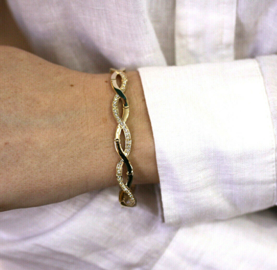 Pre-owned Jewelry By Arsa 1.25 Ctw Natural Diamond Solid 14k Yellow Gold Braided Wide Infinity Bracelet In G-h