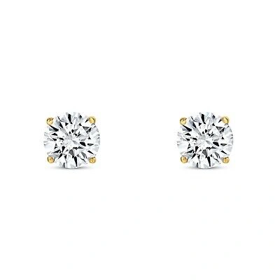 Pre-owned Shine Brite With A Diamond 2 Ct Round Lab Created Grown Diamond Earrings 14k Yellow Gold F/vs Basket Screw