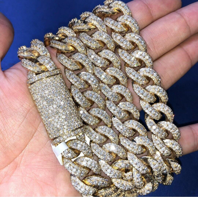 Pre-owned Online0369 Silver Yellow Gold Plated Mens Solitaire Setting Cuban Necklace Chain 16mm X 20" In White