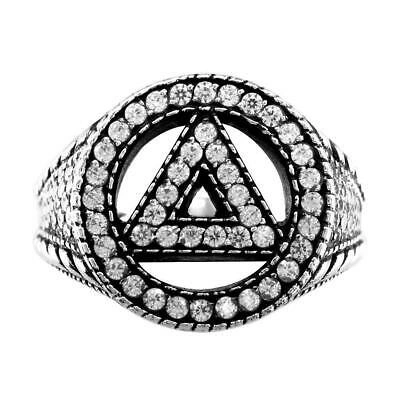 Pre-owned Silver Diamond Alcoholics Anonymous Aa Sobriety Ring With Reptile Texture And Black In In Sterling