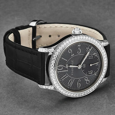 Pre-owned Fabergé Faberge Women's 'agathon' Black Dial Black Leather Strap Automatic Watch Fab-200