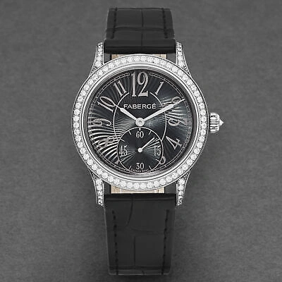 Pre-owned Fabergé Faberge Women's 'agathon' Black Dial Black Leather Strap Automatic Watch Fab-200