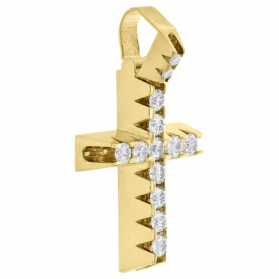 Pre-owned Jfl Diamonds & Timepieces 10k Yellow Gold Round Diamond Prong Set Cross Pendant 1.80" Mens Charm 2.55 Ct. In White
