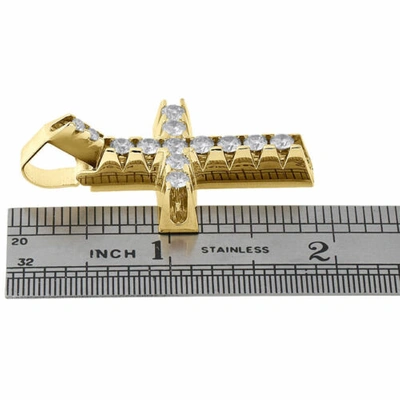 Pre-owned Jfl Diamonds & Timepieces 10k Yellow Gold Round Diamond Prong Set Cross Pendant 1.80" Mens Charm 2.55 Ct. In White