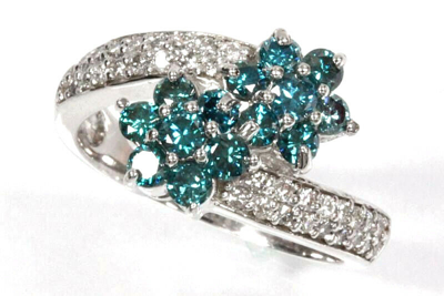 Pre-owned Jewelry By Arsa 1.25 Ctw Natural Blue Diamond Solid 14k White Gold Bypass Cluster Flower Ring In G-h