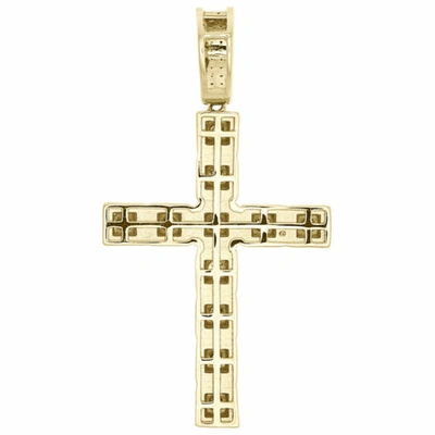 Pre-owned Jfl Diamonds & Timepieces 10k Yellow Gold Genuine Diamond 1 Row Prong Set Cross Pendant 1.8" Charm 3/4 Ct. In White