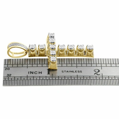 Pre-owned Jfl Diamonds & Timepieces 10k Yellow Gold Genuine Diamond 1 Row Prong Set Cross Pendant 1.8" Charm 3/4 Ct. In White