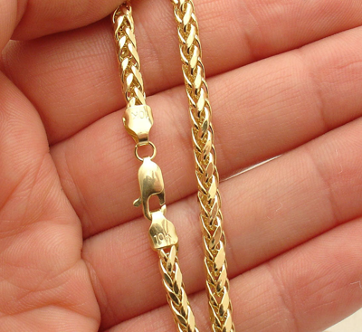 Pre-owned Spiga 9" Mens Round Wheat  Bracelet Lobster Clasp Lock Real 10k Yellow Gold