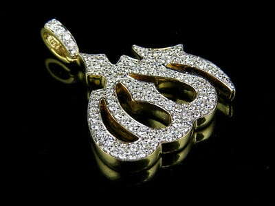 Pre-owned Jewelry Unlimited Men's Solid 10k Yellow Gold Real Diamond Arabic Allah Pendant Charm 7/8 Ct 1.5"