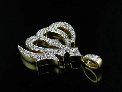 Pre-owned Jewelry Unlimited Men's Solid 10k Yellow Gold Real Diamond Arabic Allah Pendant Charm 7/8 Ct 1.5"