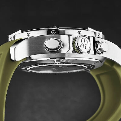 Pre-owned Revue Thommen Mens Air Speed Black Dial Green Strap Automatic Watch 16071.6634
