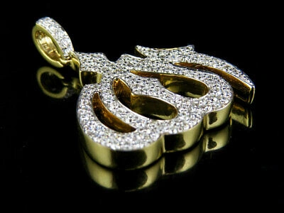 Pre-owned Jewelry Unlimited Men's Solid 10k Yellow Gold Real Diamond Arabic Allah Pendant Charm 7/8 Ct 1.5"