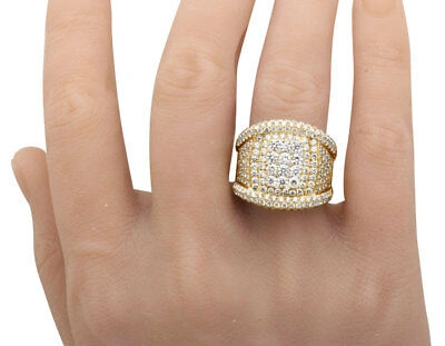 Pre-owned Jewelry Unlimited Mens 14k Yellow Gold Round Genuine Diamond Xl Statement Wedding Ring 6ct 22mm