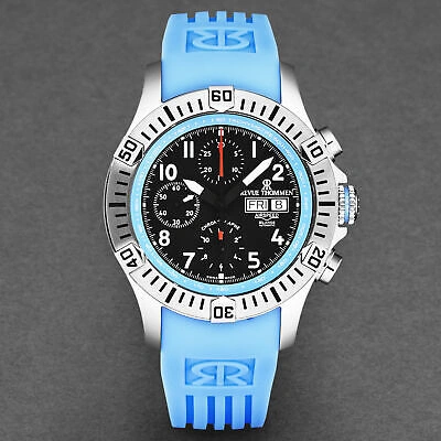 Pre-owned Revue Thommen Mens Air Speed Black Dial Blue Strap Automatic Watch 16071.6735