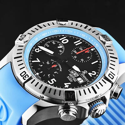 Pre-owned Revue Thommen Mens Air Speed Black Dial Blue Strap Automatic Watch 16071.6735