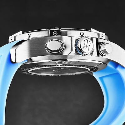 Pre-owned Revue Thommen Mens Air Speed Black Dial Blue Strap Automatic Watch 16071.6735