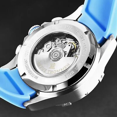 Pre-owned Revue Thommen Mens Air Speed Black Dial Blue Strap Automatic Watch 16071.6735