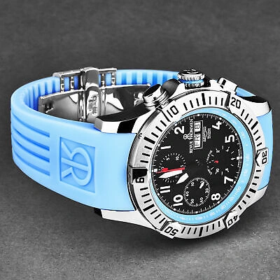 Pre-owned Revue Thommen Mens Air Speed Black Dial Blue Strap Automatic Watch 16071.6735