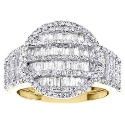 Pre-owned Jfl Diamonds & Timepieces 10k Yellow Gold Baguette Diamond Circle Statement Band 17mm Pinky Ring 1.85 Ct. In White