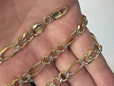 Pre-owned Nova 14k Solid Yellow Gold Pave Figaro Link Men's Chain/necklace 20" 7 Mm 35 Grams