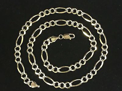 Pre-owned Nova 14k Solid Yellow Gold Pave Figaro Link Men's Chain/necklace 20" 7 Mm 35 Grams
