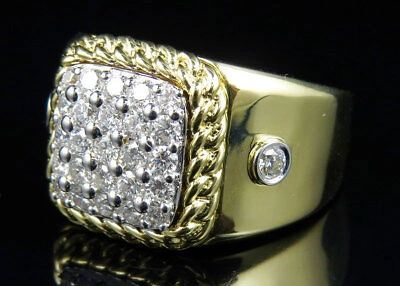 Pre-owned Jewelry Unlimited Men's 10k Yellow Gold Cuban Border Square Frame Real Diamond Pinky Ring 1.55ct