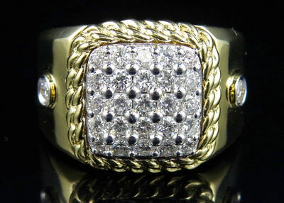Pre-owned Jewelry Unlimited Men's 10k Yellow Gold Cuban Border Square Frame Real Diamond Pinky Ring 1.55ct
