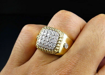 Pre-owned Jewelry Unlimited Men's 10k Yellow Gold Cuban Border Square Frame Real Diamond Pinky Ring 1.55ct