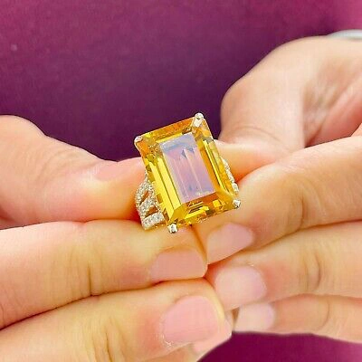 Pre-owned Split 14k Yellow Gold Cushion Yellow Citrine Round Cut Diamond Ring  Band 10.75ct