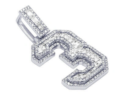 Pre-owned Jewelry Unlimited 10k White Gold Emerald Cut 3.7ct Real Diamond "3" Number Pendant 1.8"