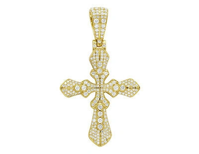 Pre-owned Jewelry Unlimited 10k Yellow Gold 2ct Real Diamond Gothic Cross Pendant 2" In G-h