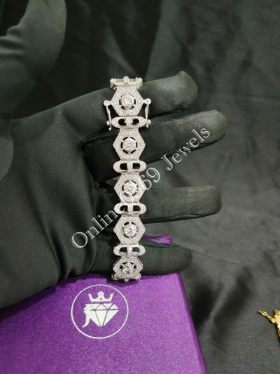 Pre-owned Online0369 6.89 Ct Round Natural Vvs Moissanite Men's Bracelet 925 Sterling Silver In White