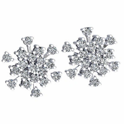 Pre-owned Jewelwesell 0.8carat Round Cut Diamond Ladies Snowflake Cluster Earrings Solid 18k Gold