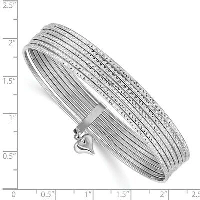 Pre-owned Superdealsforeverything Real 14kt White Gold W/ Dangle Heart Textured Set Of 7 Slip-on Bangles